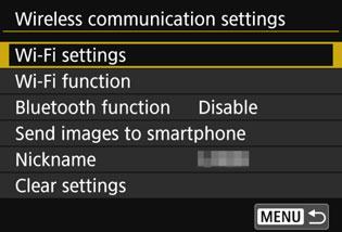 [Wireless communication settings] Screen On the [Wireless communication settings] screen, you can change the wireless communication function settings.