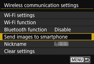 Sending Images to a Smartphone from the Camera While a Bluetooth connection (Android only) or Wi-Fi connection is established, you can operate the camera to send images to a smartphone.