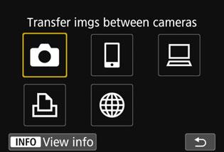 Establishing a Wi-Fi Connection Connect the camera to another camera via Wi-Fi. The camera can be connected to only one camera at a time. 1 2 3 Press the <k> button.