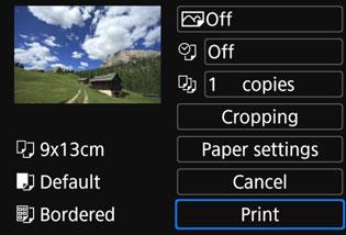 The print setting screen will appear. 3 4 Print the image. For the print setting procedures, see page 89. When [Print] is selected, printing starts.