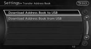TRANSFERRING INFORMATION TO/ FROM ADDRESS BOOK The information of the stored home and addresses can be exported and imported using a USB memory. 1. Insert a USB memory and push <SETTING>.