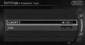 Settings keyboard layout of character input screen Depending on the user s preference for the keyboard layout of character input screen, the ABC layout or QWERTY layout can be selected.