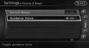 Other settings Voice guidance can also be activated or deactivated using the following procedure. 1. Push <ROUTE>. 2.