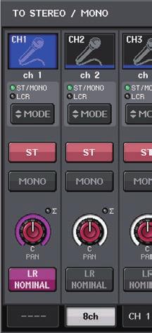 Input channels Input channels Added pan function (Monaural input channels only) The pan setting for signals sent to the STEREO bus enables you to select PAN LAW settings.