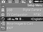 6 Using the Setup Menu The Setup Menu allows you to adjust a number of camera settings, such as the camera sounds, date and time, and the configuration of the USB or TV connection. 1.