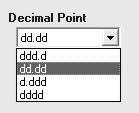 Decimal point selection is available for 4 to 20 ma and 0 to 10 V inputs only.