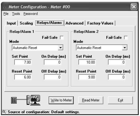 Relays/Alarms tab In the configuration window, click Relays/Alarms tab to