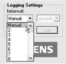 Logging Meter Data to File From the main window: 1. Click the pull-down arrow next to the Interval box under Logging Settings. 2.