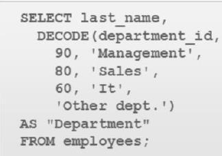 department_id: ako je 90 vraća Management, ako je 80 vraća Sales, ako je 60 vraća It else vraća Other dept.