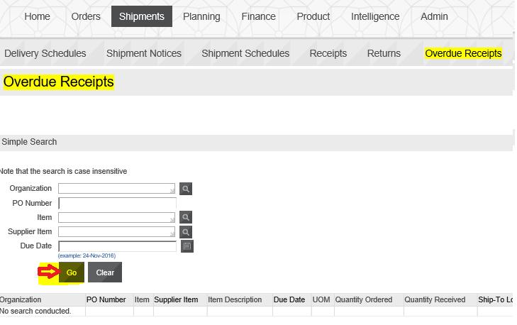 In the On-time Performance region you can review the details of delivery performance Enter the search
