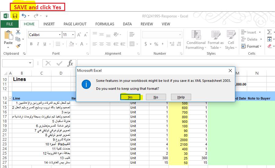 isupplier portal, Quotation, import the spreadsheet that you had