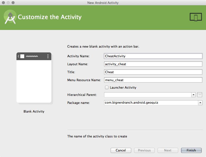 Specify Name and XML file for Activity 2 Screen 2 Java