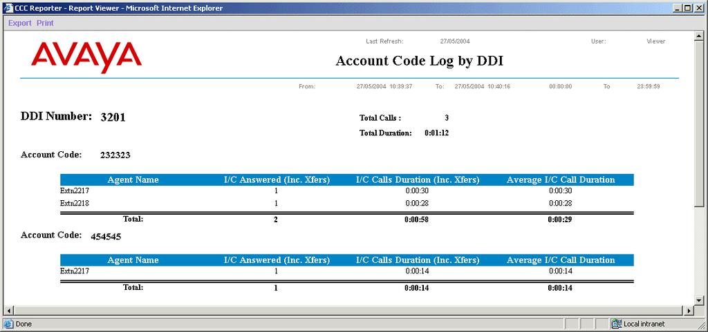 Account Code Log by DID (DDI) Account codes are useful to identify and categorize call types initiated or received by DID (DDI).