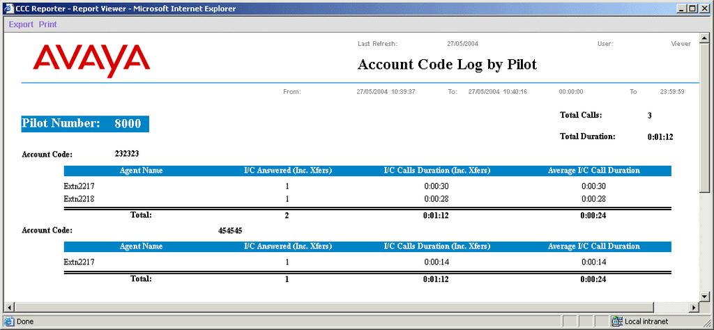 Account Code Log by Pilot Account codes are useful to identify and categorize call types initiated or received by Pilot numbers.
