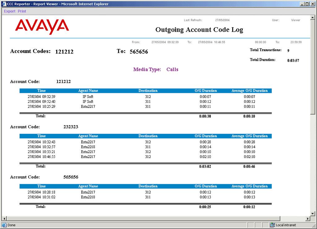 Outgoing Account Code Log Account codes are useful to identify and categorize call types.