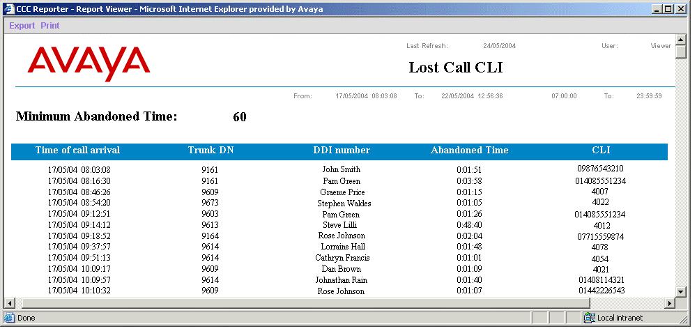 Lost Call CLI A report which provides detailed analysis on incoming calls that have been lost on all DID (DDI) s and pilot numbers.