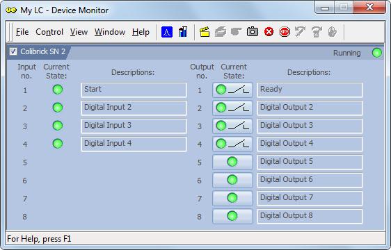 4 Using the Colibrick Clarity Hardware 4.4 Device Monitor The Device Monitor window can be invoked by the Monitor - Device Monitor command from the Instrument window or using the Device Monitor icon.