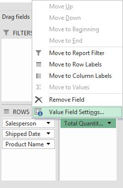6) In the Summarize Values field section, click the