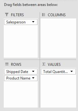8) Drag Sales Person from Row Labels to the Report Filter field.