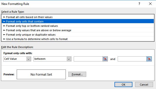 4) In the New Formatting Rule dialog box, in the Select a