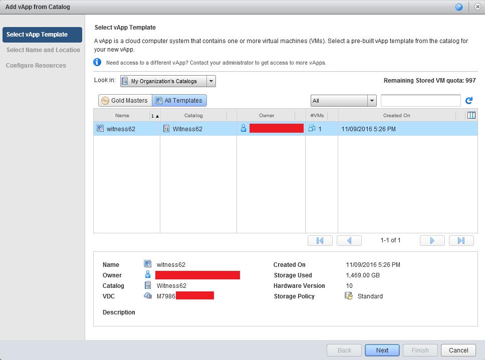 Figure 10. Choose the Newly Uploaded vsan Witness Appliance Template to Deploy 6.