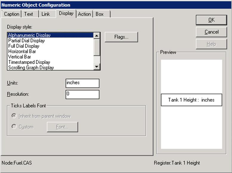 To change the units for a numeric object, right-click on the object. The Numeric Object Configuration screen appears. 5.