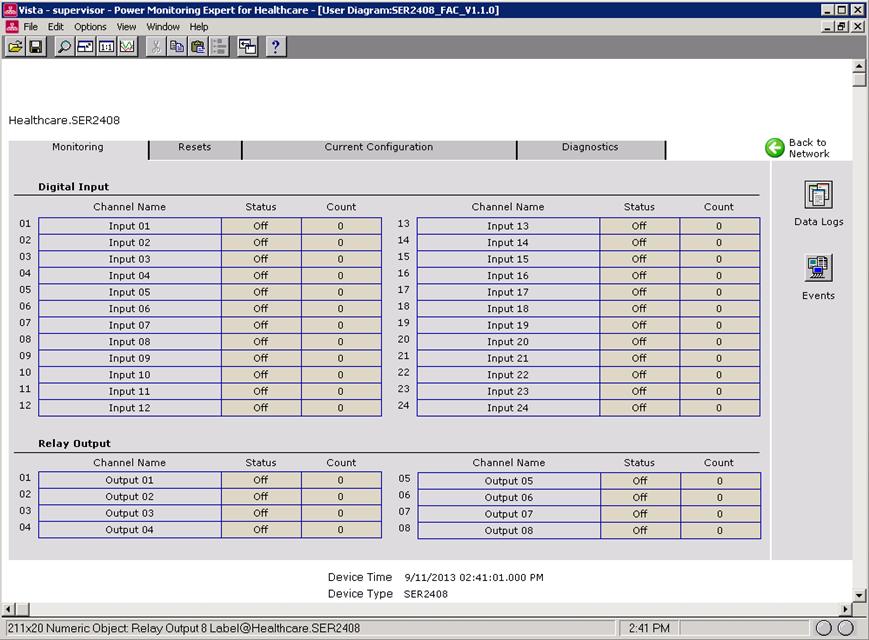 view the device's counter, input\output status, and data logs.