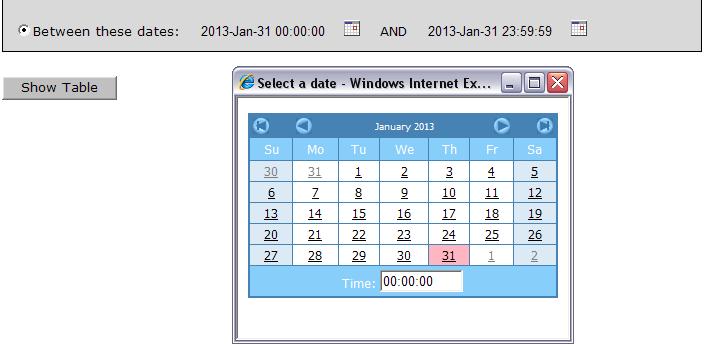Select an available range or click Between these dates and select specific dates in the calendar. 3. Click Show Table to see the data.