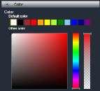 Select color Use the color picker to select a color. Select a color from the palette or the multi-colored bar to select a color. The hue and transparency can be adjusted as well.