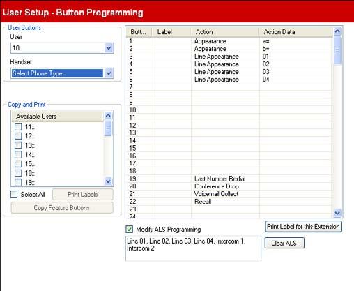 2.5.1 Button Programming This menu is accessed from the System 20 page by selecting Configure User Button Programming.