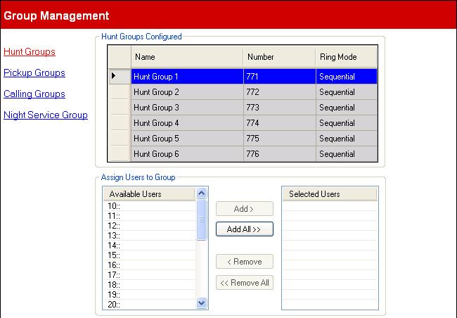 2.6 Manage Hunt Groups This menu is accessed from the System 20 page by selecting Manage Hunt Groups. This menu is accessed from the Admin Tasks 21 list by selecting Group Management.