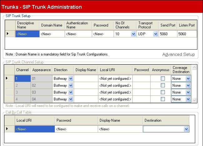 2.9.4 SIP Trunk Administration Configuration Settings: Trunks This menu cannot be accessed from the System 20 page.
