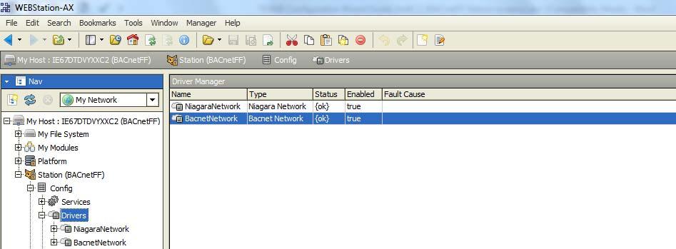 A newly added BacnetNetwork can be seen under Device manager on the right pane highlighted in Amber color as shown in