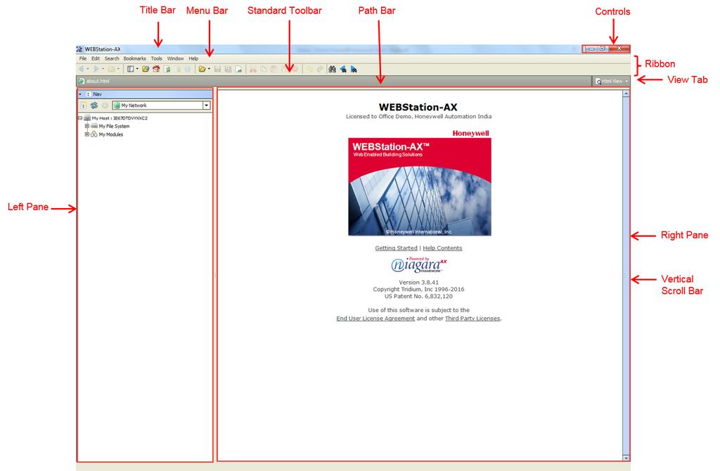 Fig. 4. WEBStation-AX Getting Started. The field description for Figure 4 is as follows: 1. Title Bar Top of the WEBStation interface is the Title bar. It displays the title of the screen. 2.