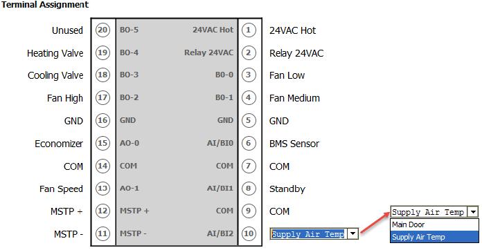When AI/BI2 is configured as Supply Air Temp in (Application 8), AI/BI1 gets displayed as Standby as follows: When Fan Speed is selected as Single Speed Fan, the