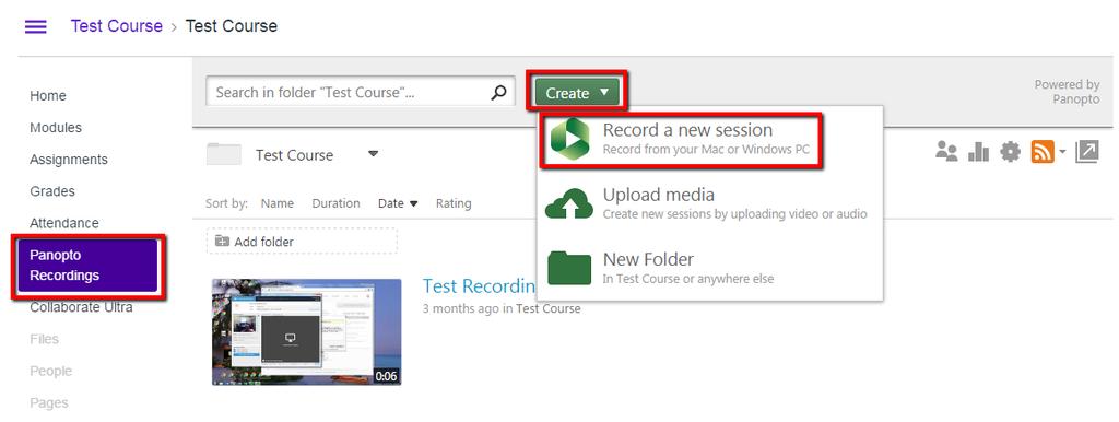 How to create a recording from within your Canvas course Follow the steps below to create a recording from within your Canvas course: While in your