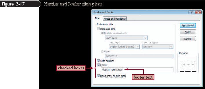 Inserting Footers and Slide Numbers A header is text that appears at the top