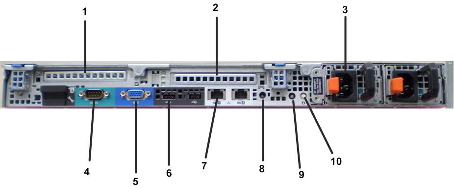 Dialogic 4000 Media Gateway Series Quickstart Guide Back Panel The following illustration shows the back panel of a DMG4000 Gateway Number Description 1 Slot for the first Dialogic Diva Media Board 2