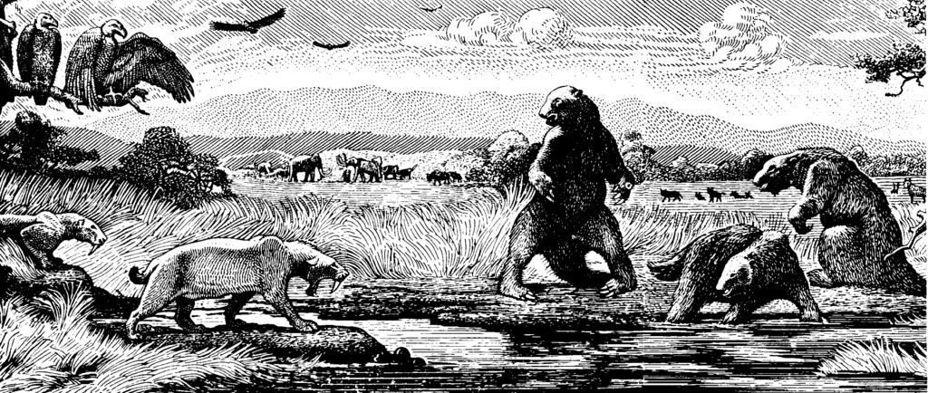 The Tar Pit No scene from prehistory is quite so vivid as that of the mortal struggles of great beasts in the tar pit.