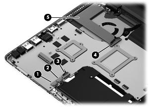 8. Detach the display panel cable (5) from the heat sink.