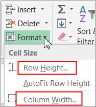 Resizing Rows & Columns: There are 3 ways to do this. 1) To resize a row or a column: Select the entire Column A or any cell in the Column A.