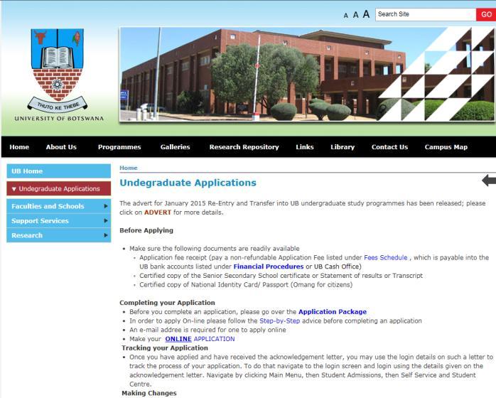 Click on ONLINE APPLICATION A click on Online Application will lead you to the page below.