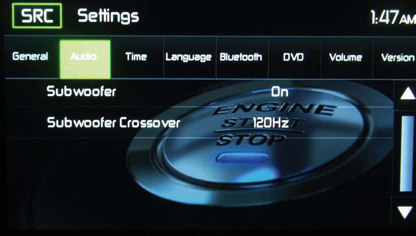 Audio Sub-menu Features The Audio Sub-menu is used to turn the Subwoofer output ON or OFF and to select a Subwoofer crossover frequency.