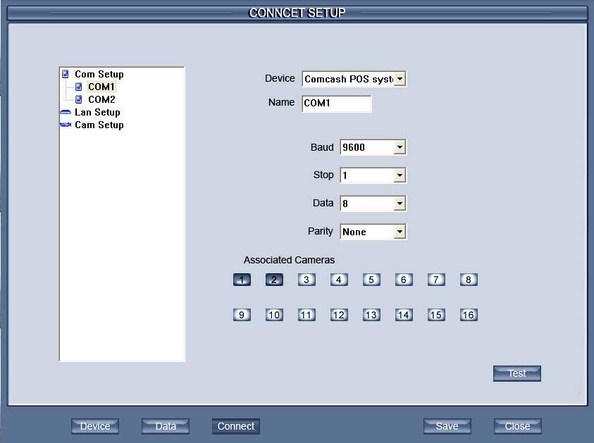 Select COM port connection method and set parameters All available Com ports are listed in tree view.