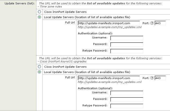 Common Administrative Tasks Configuring Upgrade and Service Update Settings Table 44: Static Addresses for Environments with Strict Firewall Policies Section Update Servers (images): Setting Base URL