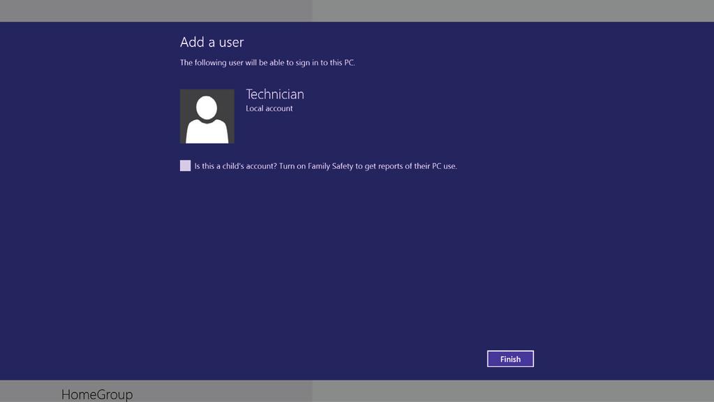 Managing Local Windows User Accounts 14911TA Figure 9. Completing New Account. Once a local account is created, this confirmation screen will be displayed.