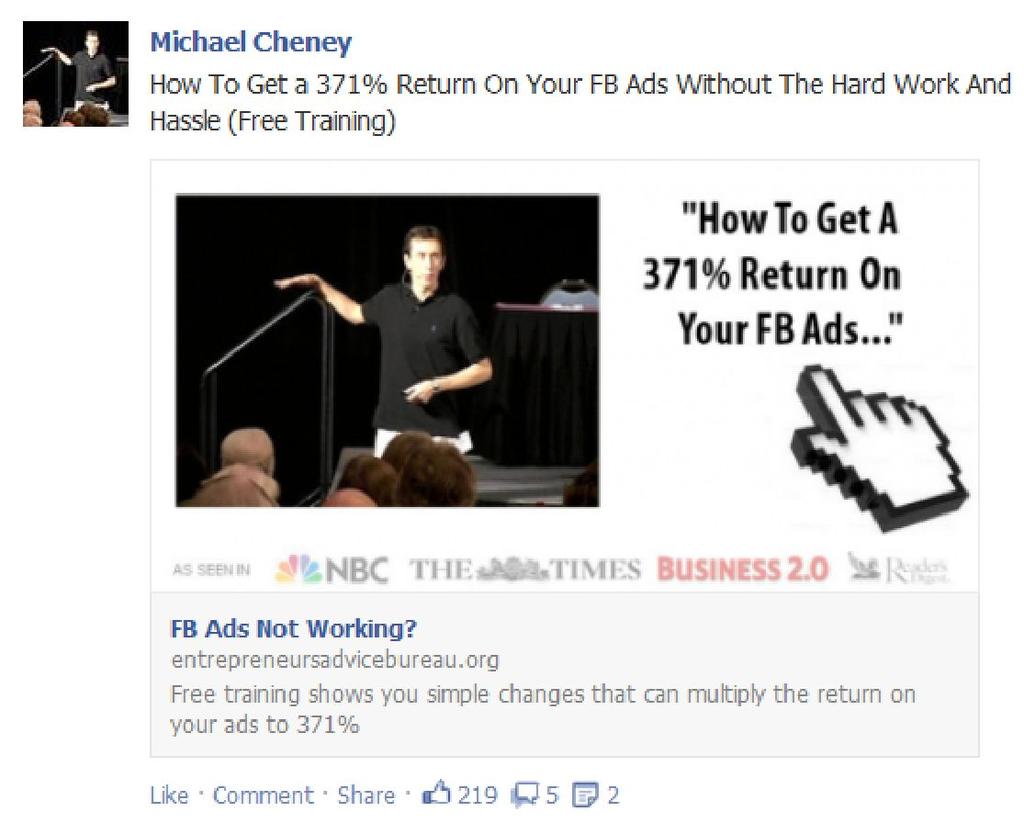 Facebook The best way to show you what to do is to show you a sample ad I ve used to do exactly this.