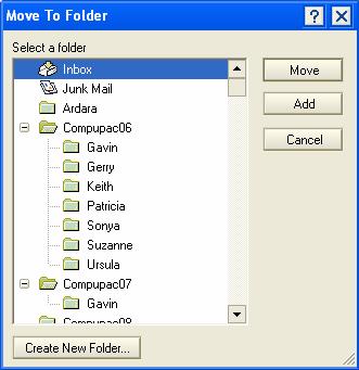 > Move your messages to a folder To move a message to a folder select the Folder button on the Menu Bar and Move To Folder... Select the folder to move the message to from the list and click Move.