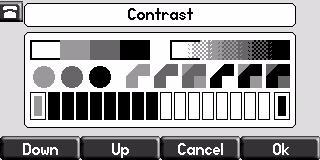 Changing the Display Contrast To adjust the contrast on the display to a comfortable level: 1. Press. 2. Select Settings > Basic > Contrast. 3.