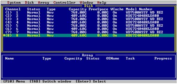 RocketRAID BIOS Utility 2 - Creating RAID Arrays Initializing Disks: Before creating a RAID array, the disks must be initialized.